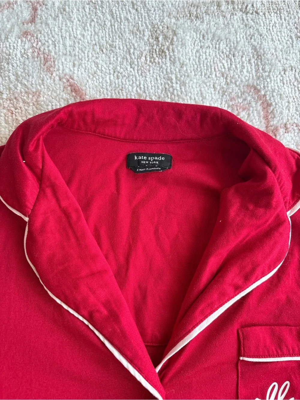 Kate Spade red button up pajama set